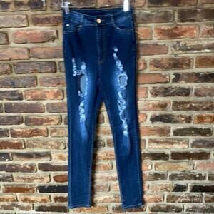 BOB Jeans Faded Dark Wash Blue Denim Distressed Skinny Jeggings Size 7/8